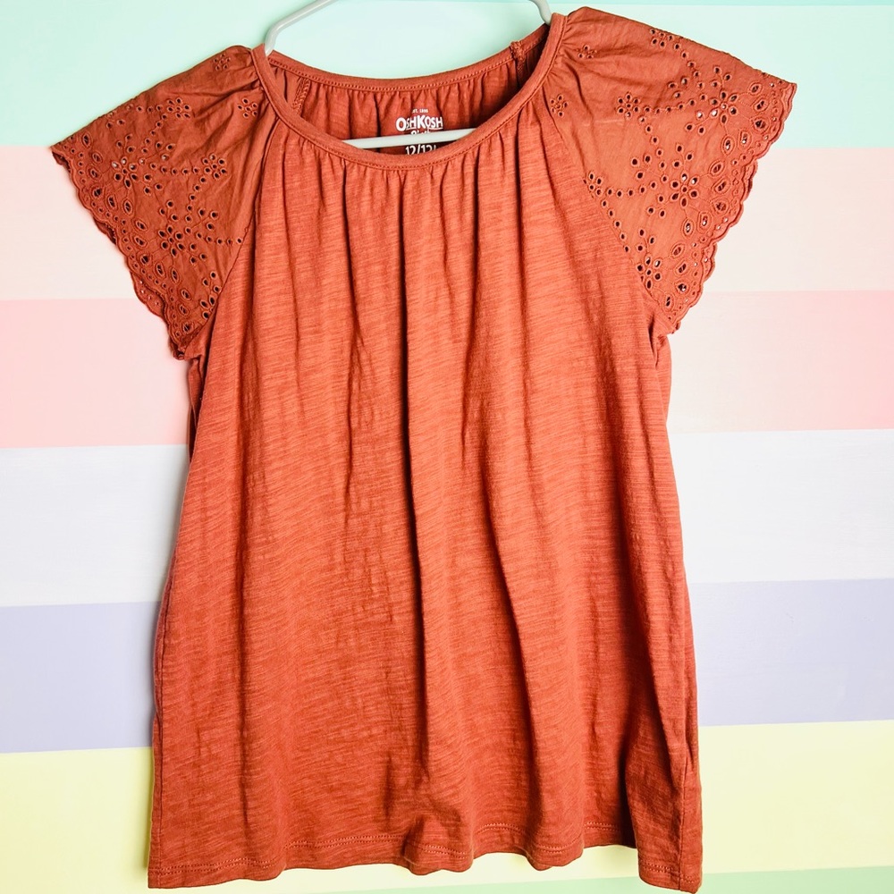 Oshkosh girls blouse eyelet flutter sleeves size 12